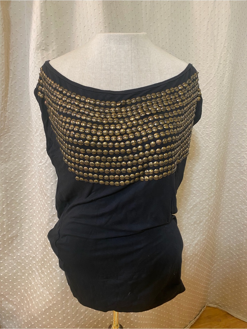 Cecilia de Bucourt Black Gold Studded Embellished Draped Top M
